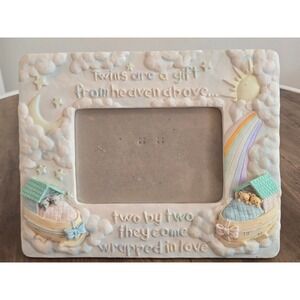 Russ Berrie Twins Picture Frame Noahs Ark 3D Ceramic Handpainted 15089 8x10